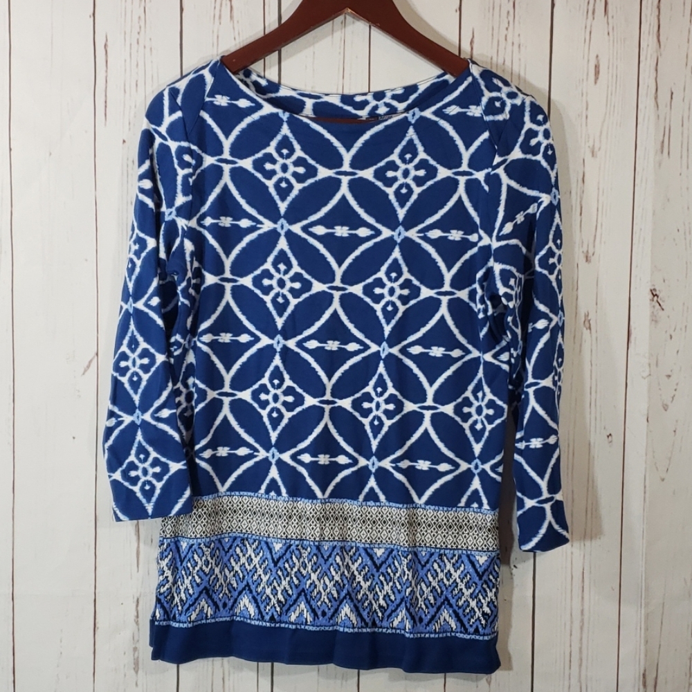 Rafaella Blue/Teal print 3/4 sleeve shirt Petite S